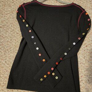 One Girl Who Black Sweater with Multicolored Button Sleeves Size M
